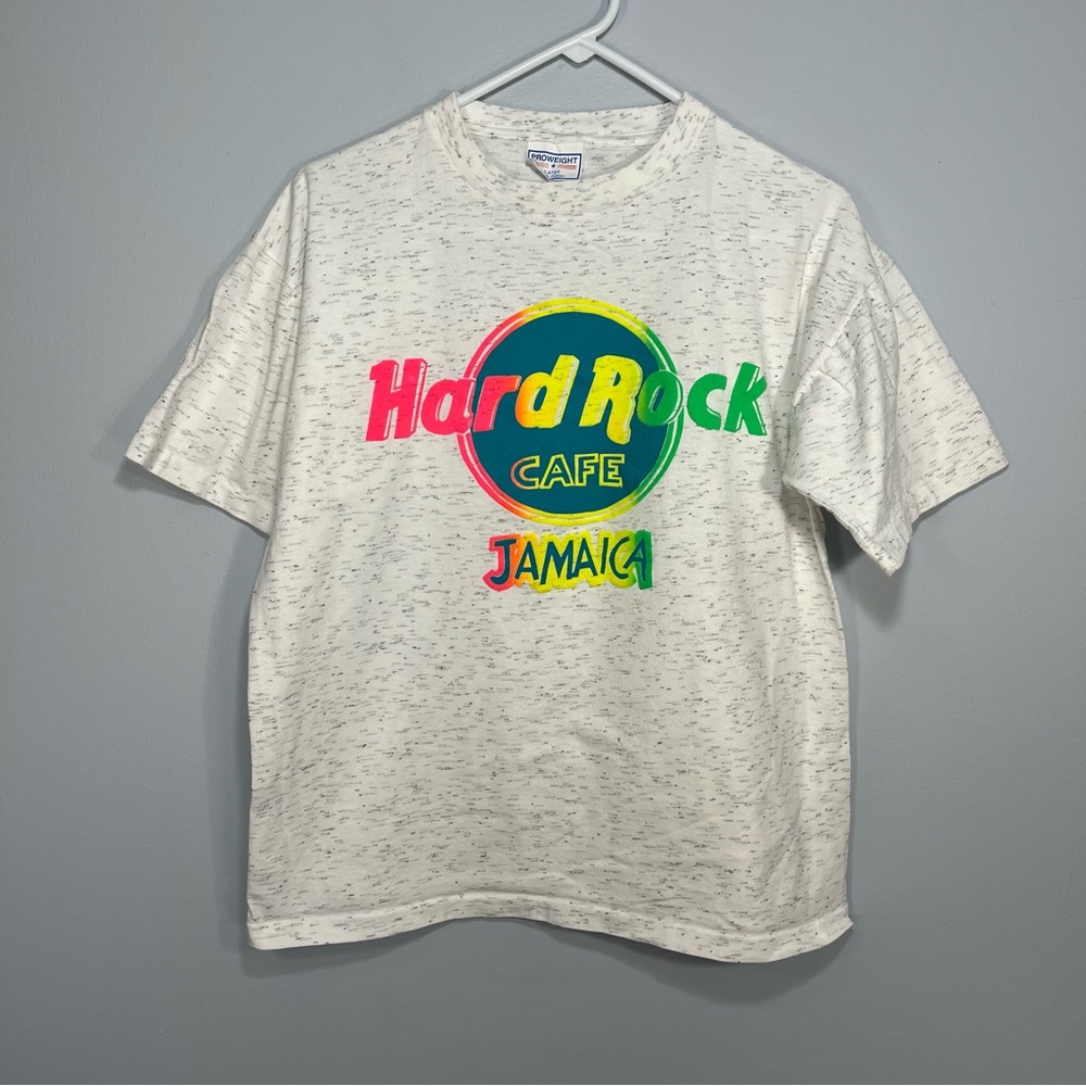 VINTAGE Hard Rock Cafe Shirt Womens Large White Neon Jamaica Single Stitch